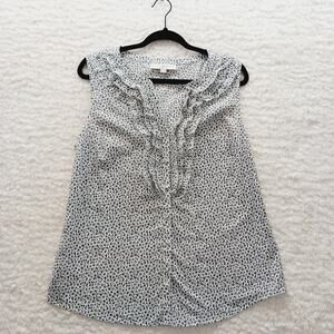 Blouse Size L Gray Ruffle Collar Button Front Soft Girl Romantic Feminine Y2K